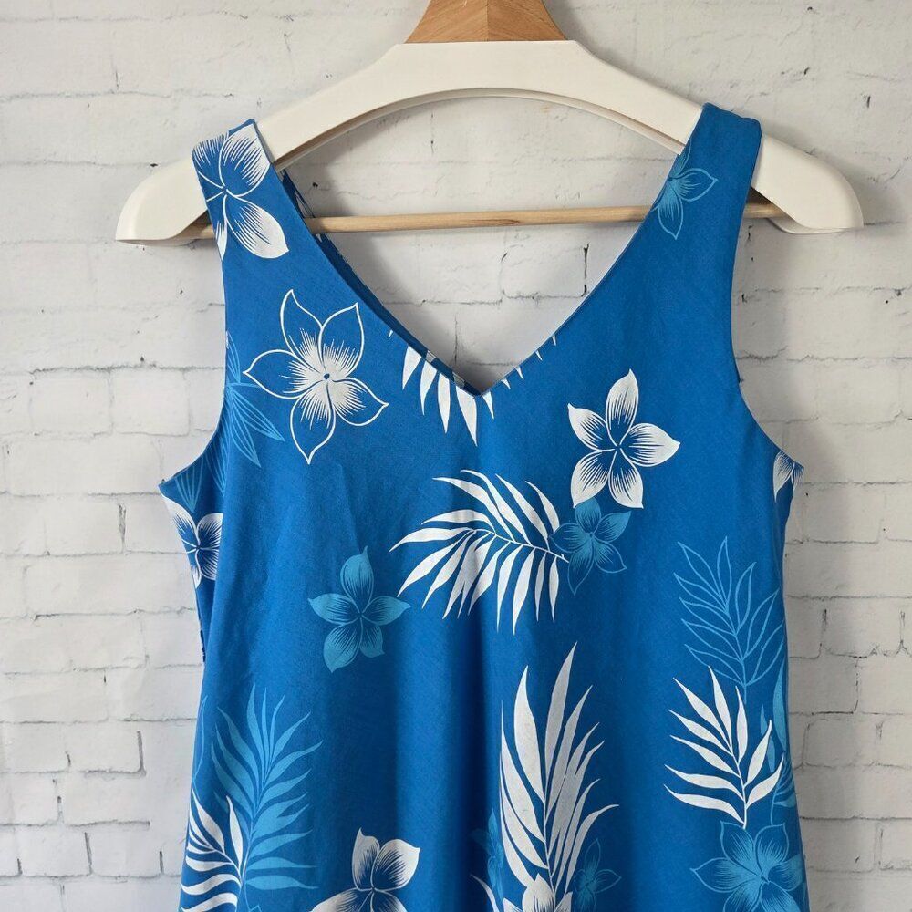 Royal Creations Hawaiian Dress Size S Blue Floral Ruffle V-Neck Vintage Hawaii - Picture 3 of 8